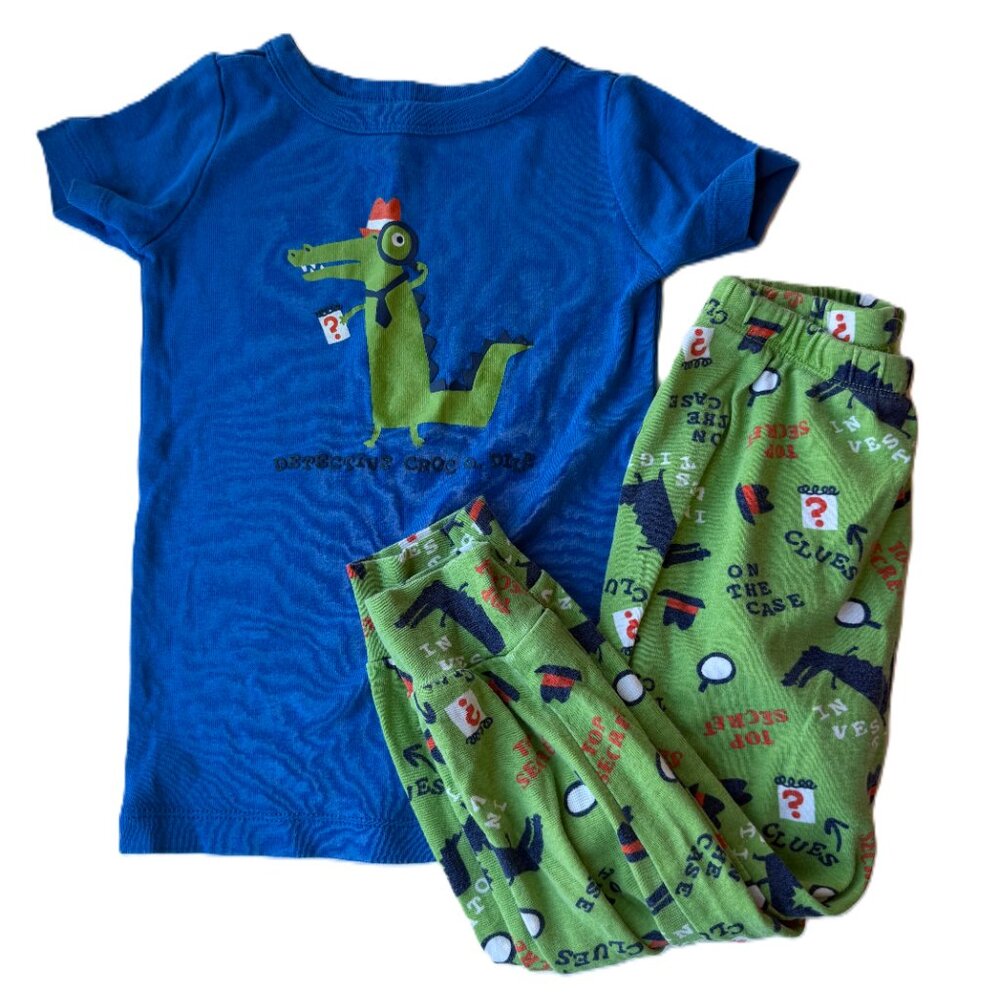 Gymboree 3T Detective Croc O. Dile Blue and Green Pajama Set